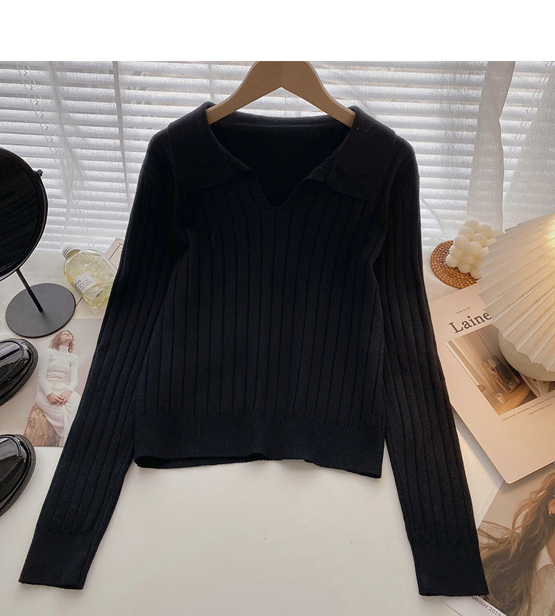 Lapel thread sweater Pullover long sleeve top  6570