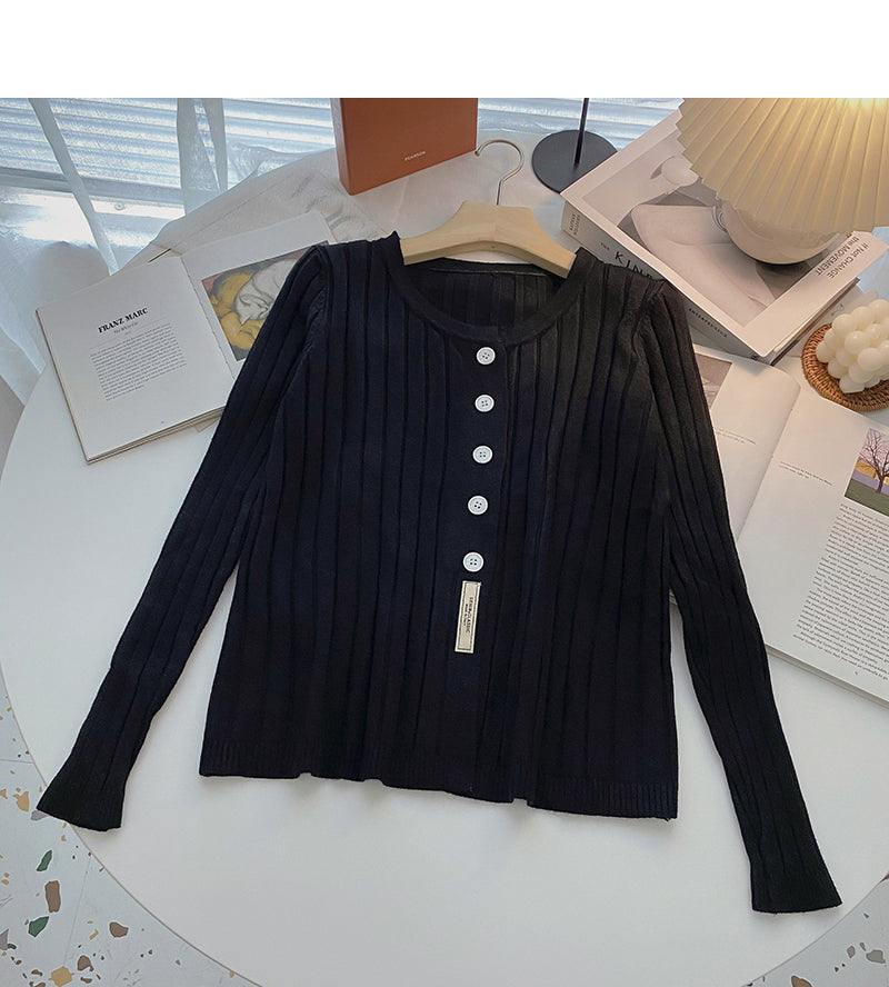 Single breasted thread solid color long sleeve sweater  6555