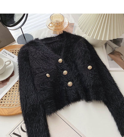 The new Korean version is gentle and thin. Short long sleeve V-neck top  6025