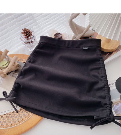Design sense personality slim drawstring A-line skirt  5601