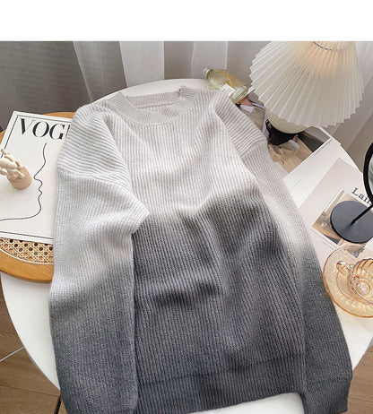 Niche design personalized gradient knitted long sleeve Pullover loose top  6111