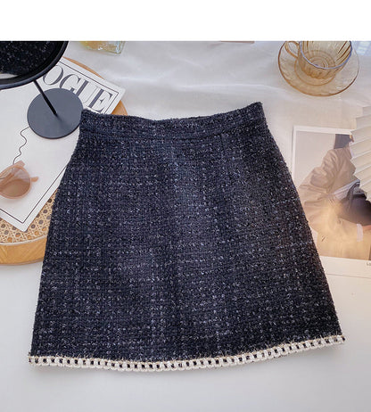 Korean version of A-line skirt with slim and fragrant style and high waist  5608