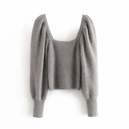 Lantern Sleeve exposed collarbone sweater sweater sweater top  7214