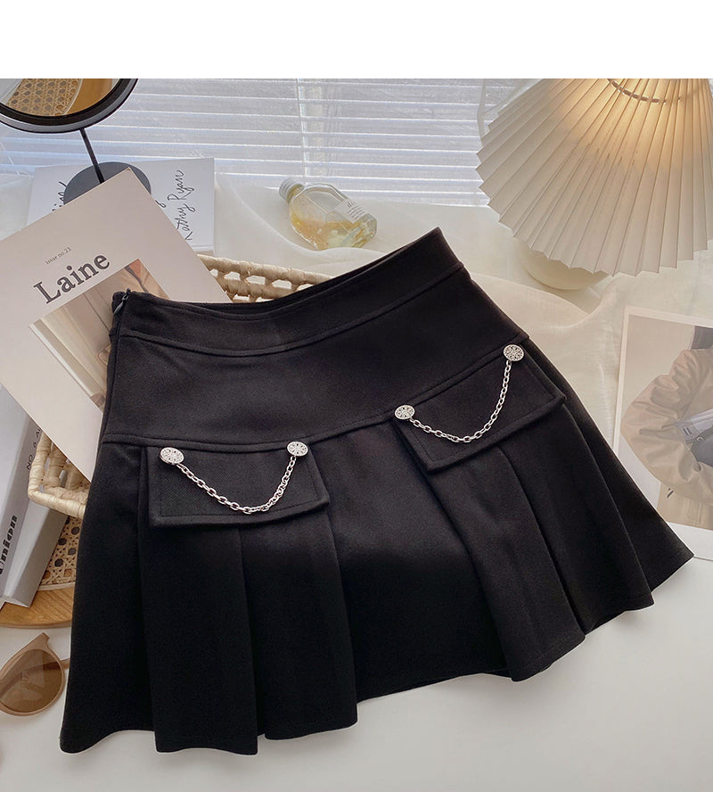 Slim and versatile age reducing personalized chain high waist A-line skirt  5572