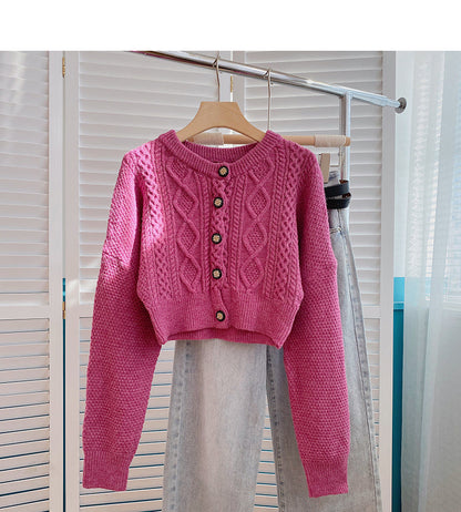 High waist short twist sweater single breasted cardigan top  6139