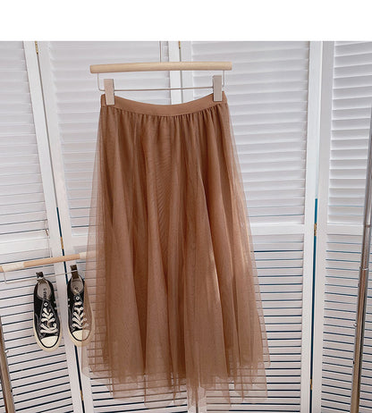 Korean versatile slim elastic high waist medium length A-line skirt  5792