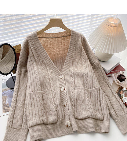 Minority retro V-neck twist Long Sleeve Jacket  6033