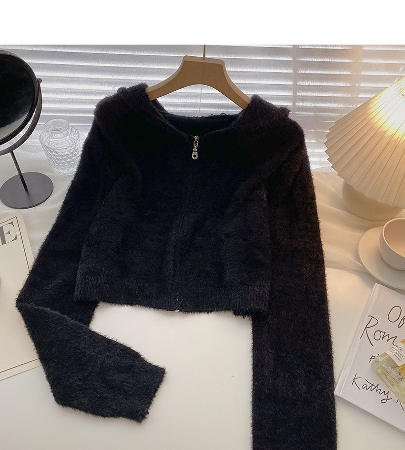 Korean Short foreign style versatile hooded long sleeve top  5859