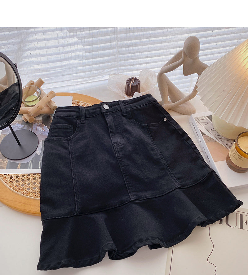High waist denim wrap hip short skirt female fishtail skirt  5399