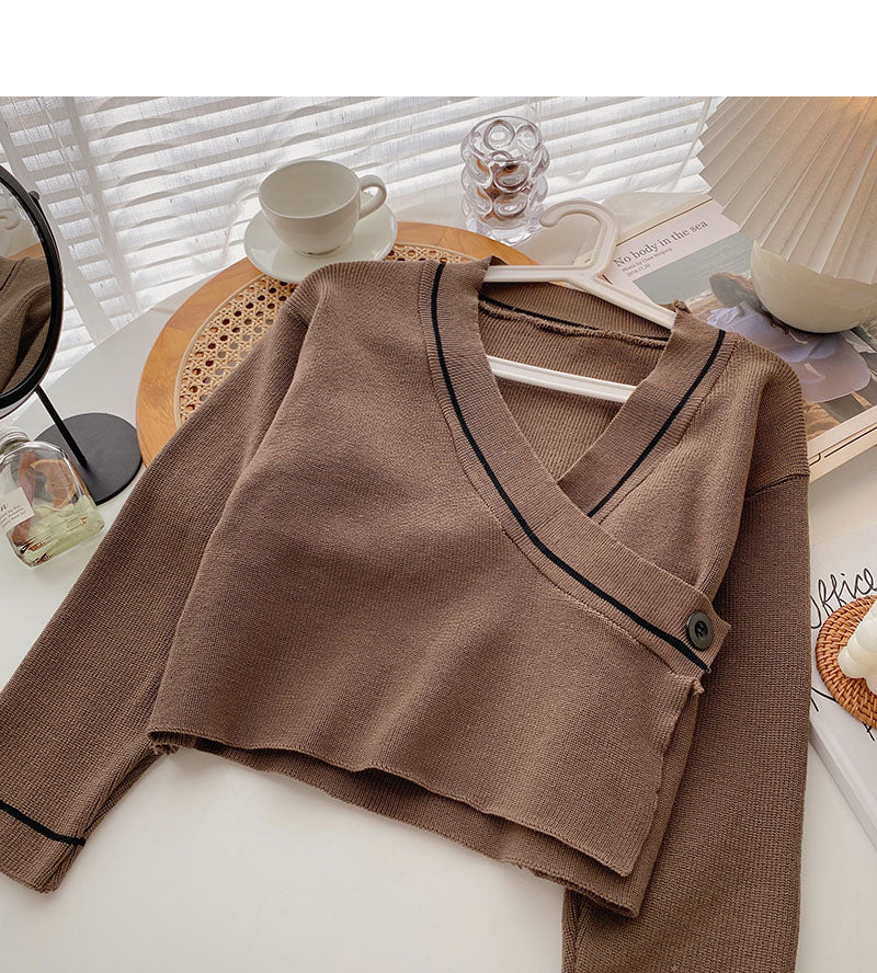 Small man leisure foreign style simple V-neck one button top  6650