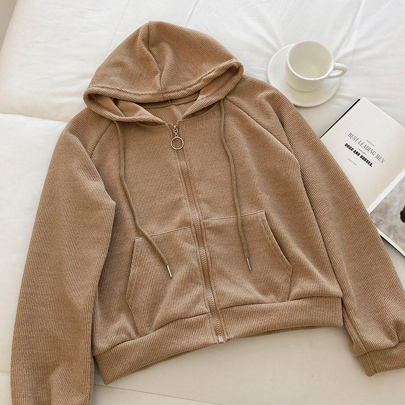 Korean solid color versatile student loose long sleeve short coat  6212