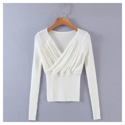 V-neck pleated Bottomwear women's fit and slim knit  7228