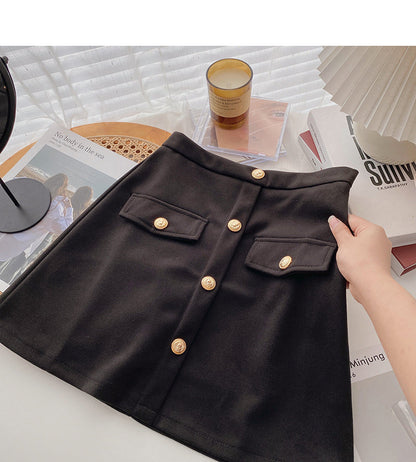 Design sense fashion retro single breasted A-shaped high waist skirt  5526