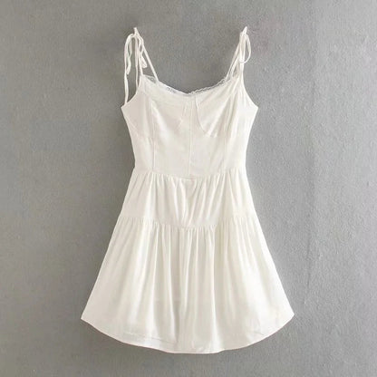 French lace lace up slim waist drawstring dress  7128