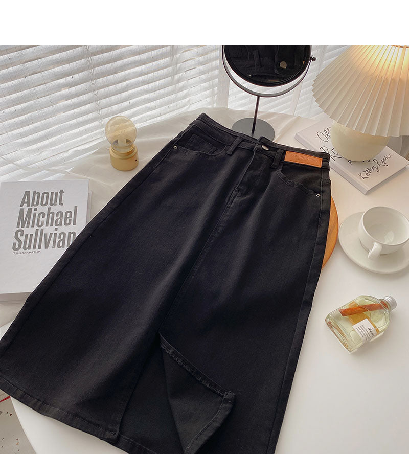 Denim skirt with high waist and split design  5698