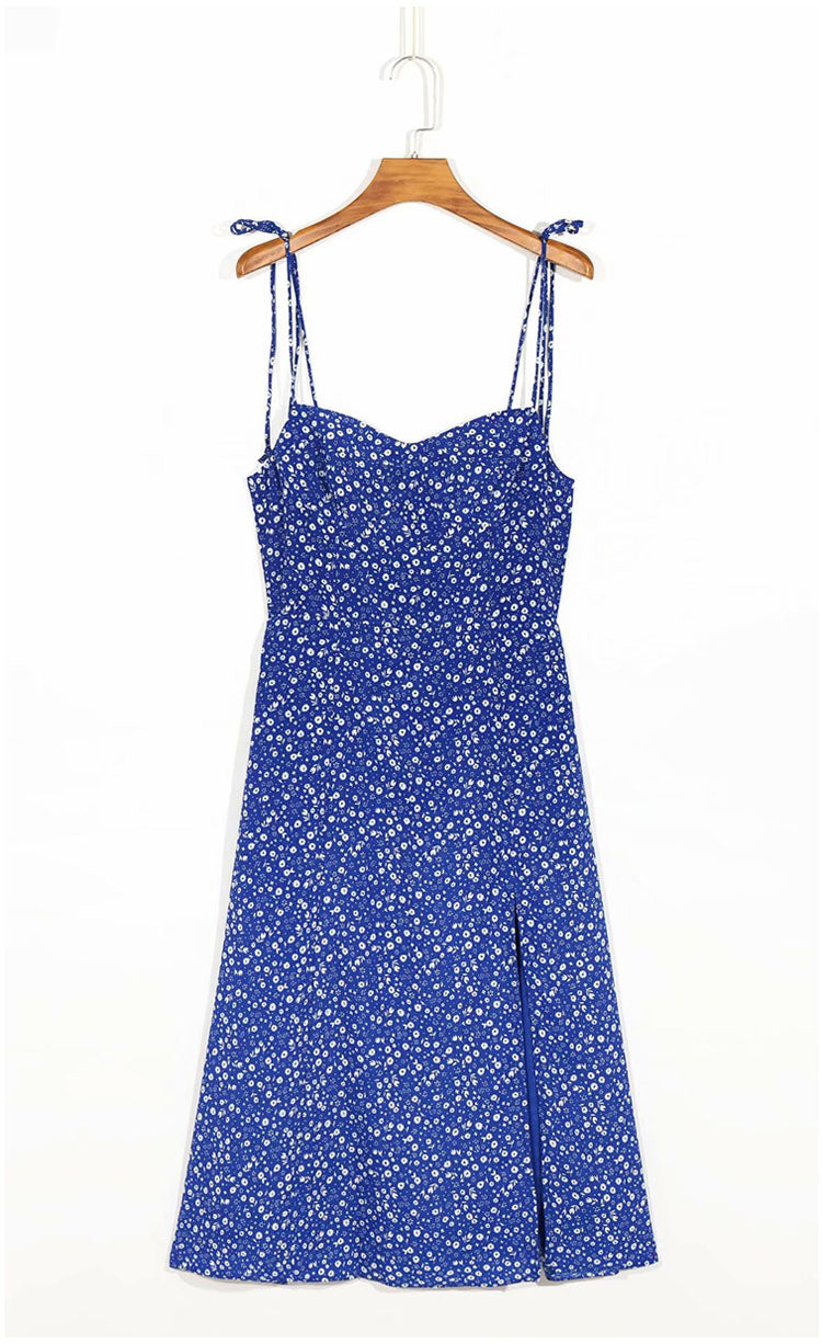 Waist drawstring skirt split sleeveless dress fashion  7102