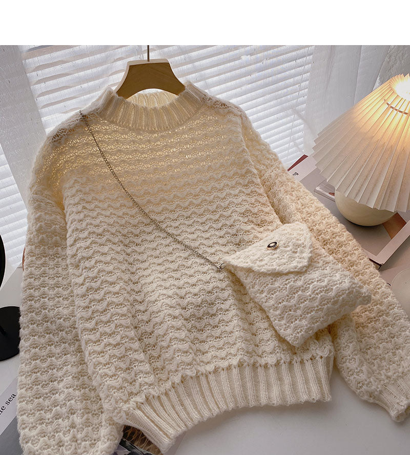 Korean version lazy wind sweet solid color loose Pullover Sweater  5943