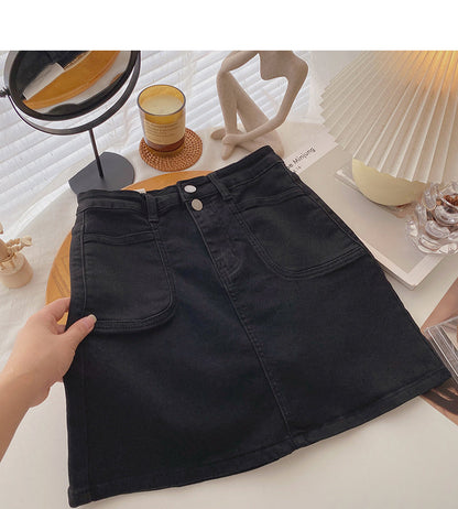 Denim skirt design small pocket high waist A-line casual skirt  5389