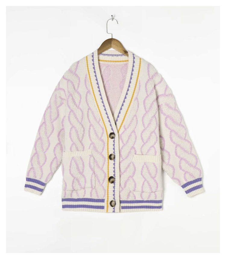 Vintage lazy style loose V-neck knit cardigan  7187