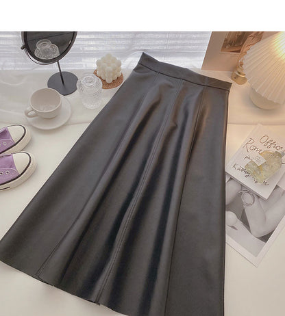 Temperament simple solid color A-shaped slim skirt  5730