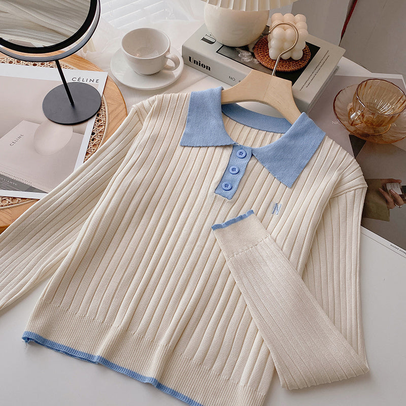 Versatile age reducing threaded sweater slim fit top  6624