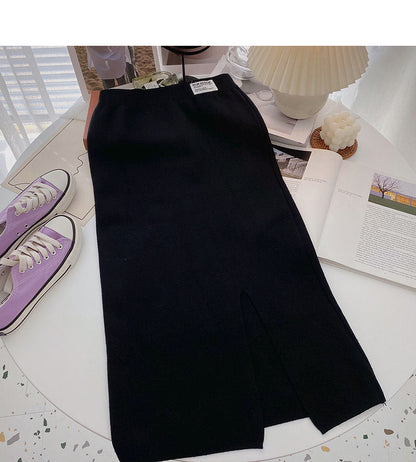 Korean version of A-line skirt with a high waist and a fork  5760
