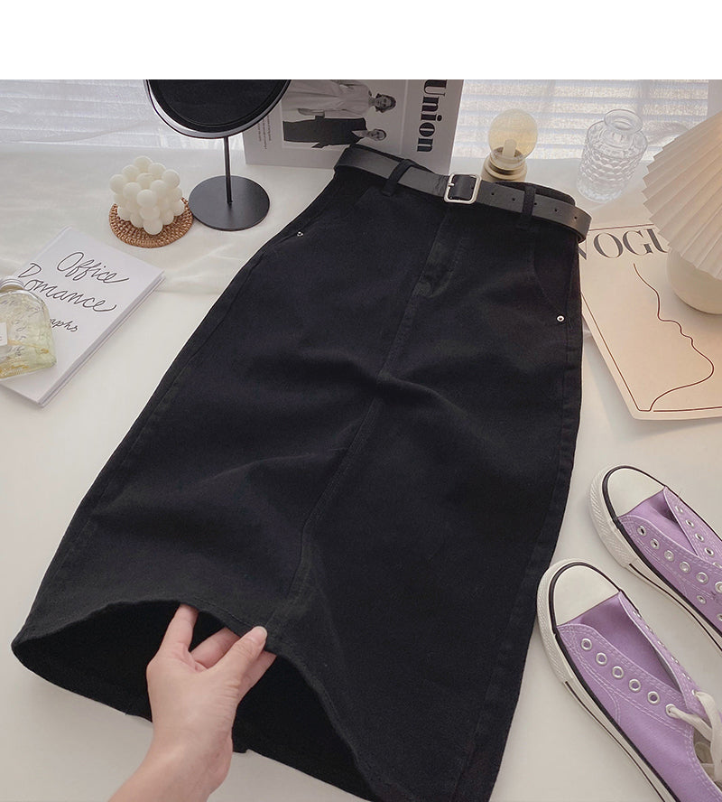Versatile harbor style high waist split A-line mid length skirt  5728