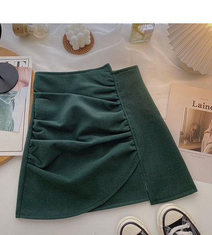Korean fashion personalized bag hip pleated slim skirt  5501