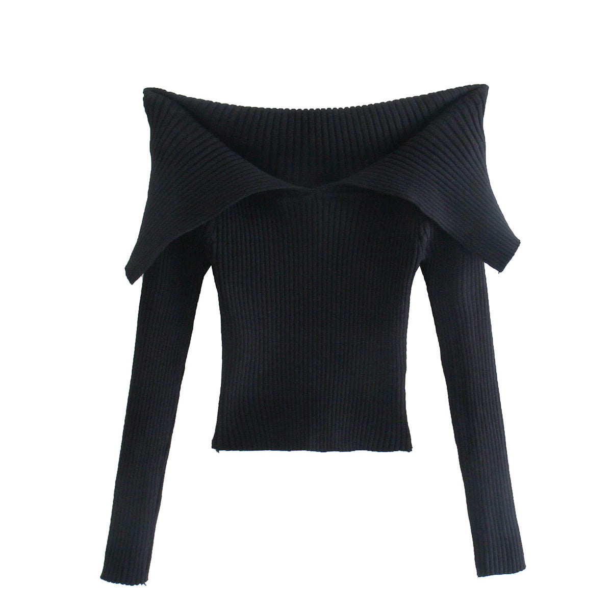 Off shoulder and large lapel design t-shirt straight neck short top  7160