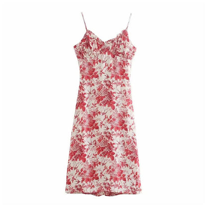 French retro floral suspender dress slim and sexy  7149