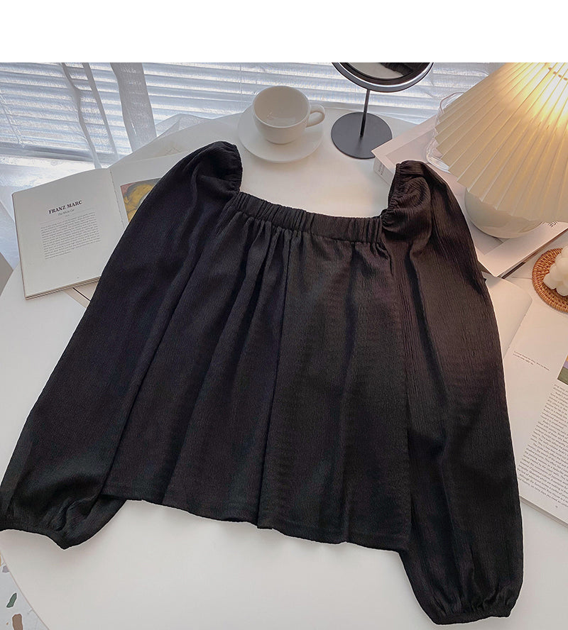 Niche fashion slim square collar collarbone top  6326