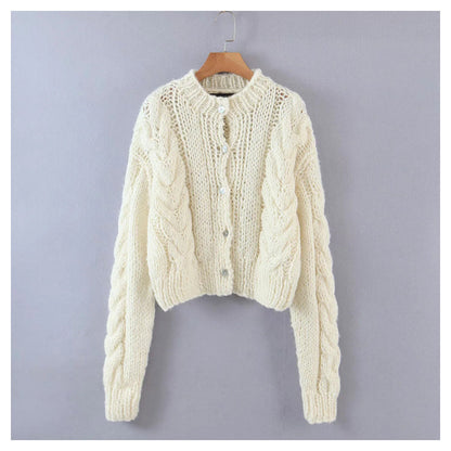 New lazy style round neck single breasted twist sweater  7321
