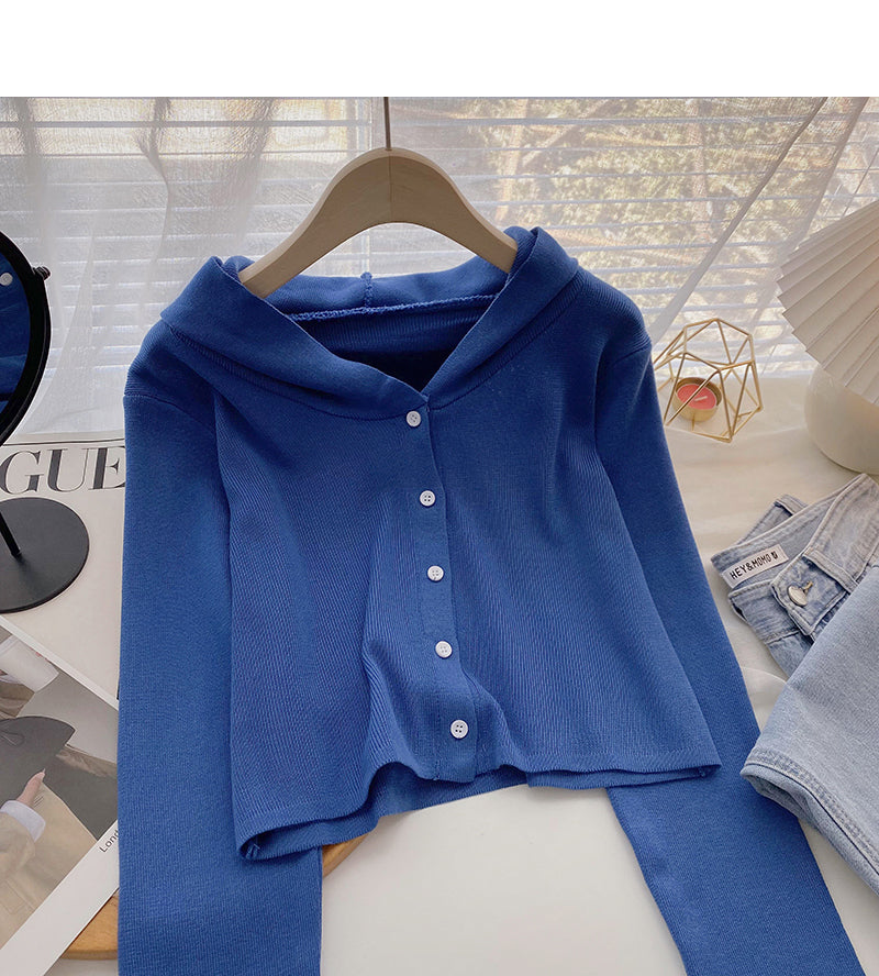 Design sense knitwear coat shows thin leisure hooded long sleeved top  6687