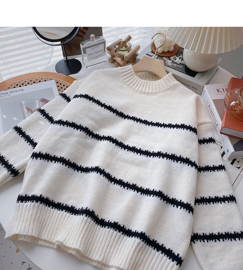 Hong Kong Style Vintage stripe slim long sleeve top  6104