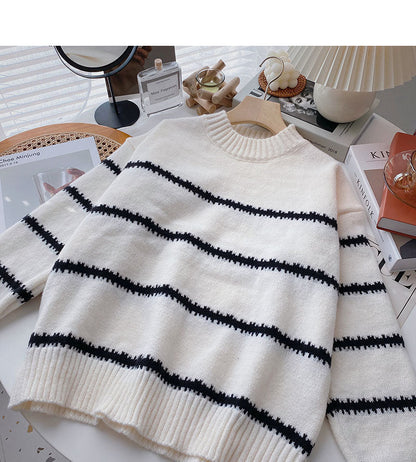 Hong Kong Style Vintage stripe slim long sleeve top  6104