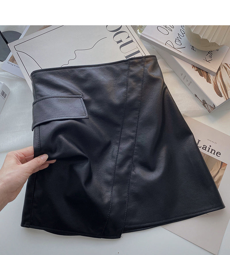 Korean style port style design PU Leather High Waist Hip Wrap Skirt  5423
