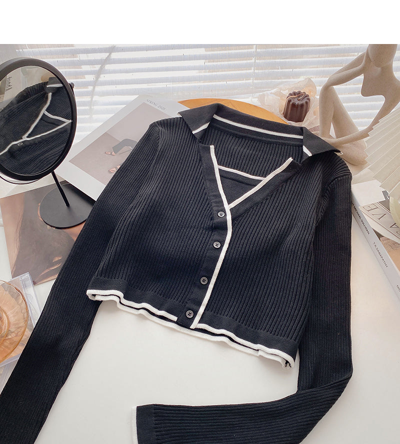 Slim design personalized Lapel long sleeve Pullover Top  6604
