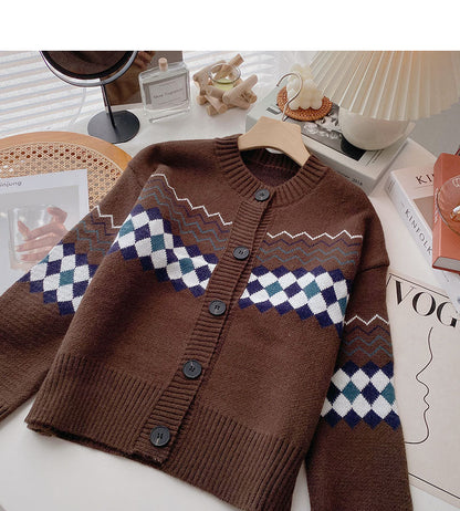 Lazy style retro fashion contrast color long sleeve round neck top  6062