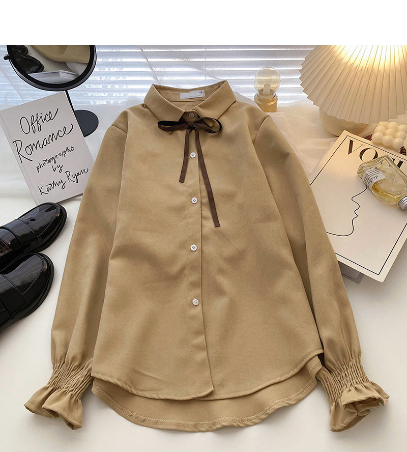 Vintage bandage Lapel slim design long sleeve top  6307