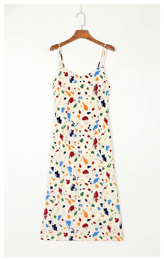 French color dot print backless lace up bow suspender dress  7049