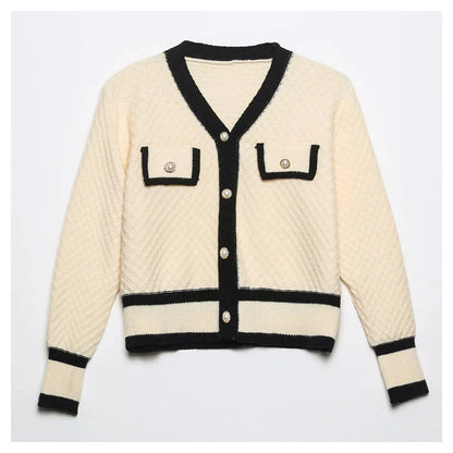 Button knitted cardigan jacket fashion versatile slim sweater  7274