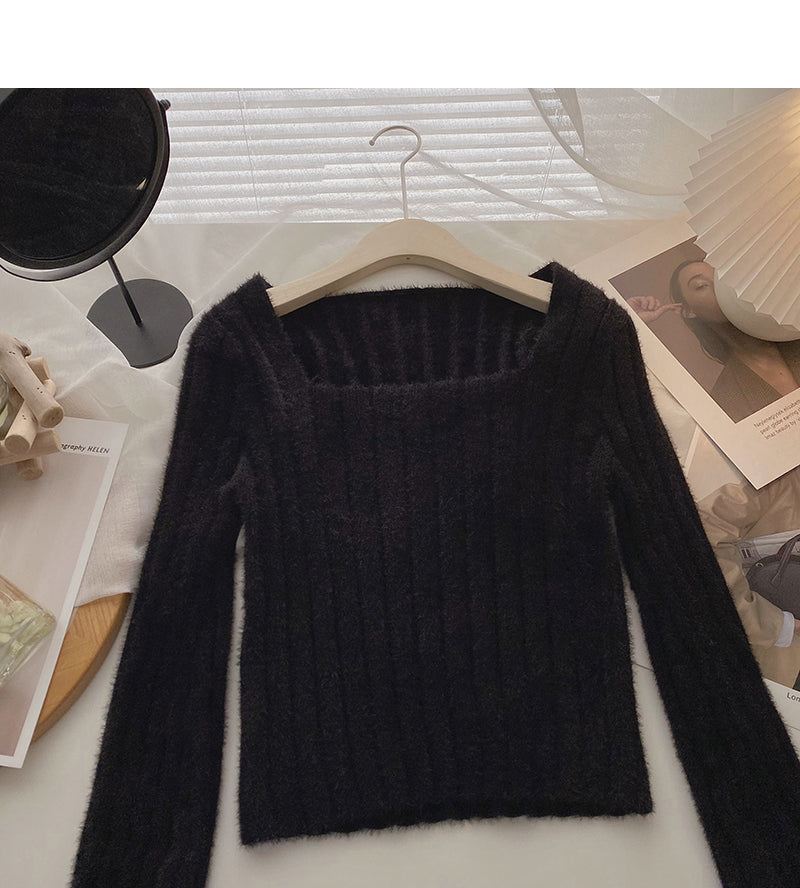 Niche design pit stripe sweater Korean version is thin  6084
