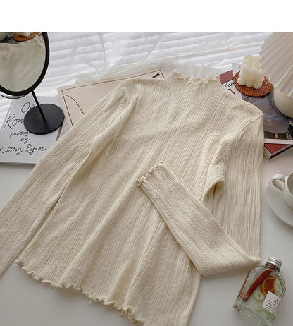 Stand collar long sleeve design slim fit bright silk sweater  6582