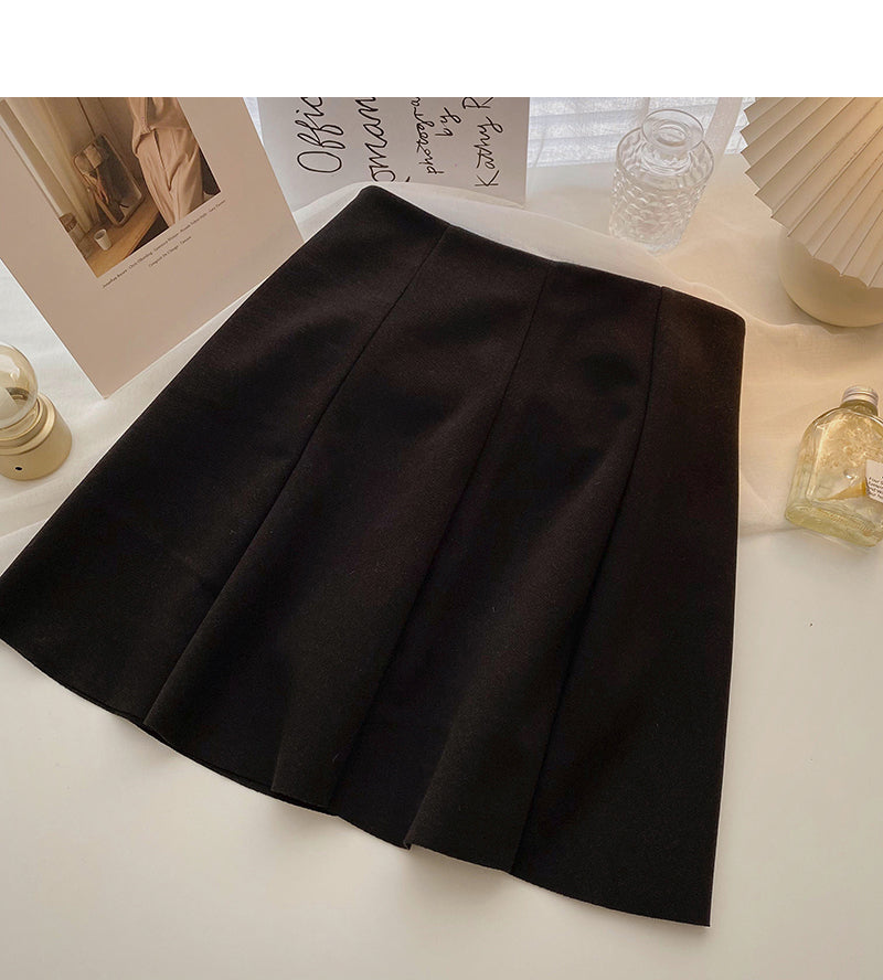 Korean fashion versatile solid color slim high waist pleated skirt  5419
