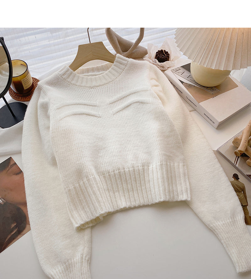 Korean lazy style solid color casual Pullover long sleeve top  6155