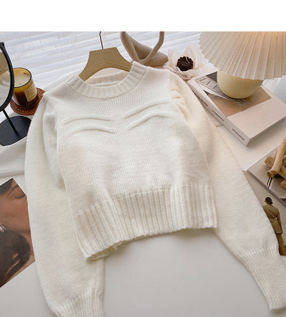 Korean lazy style solid color casual Pullover long sleeve top  6155