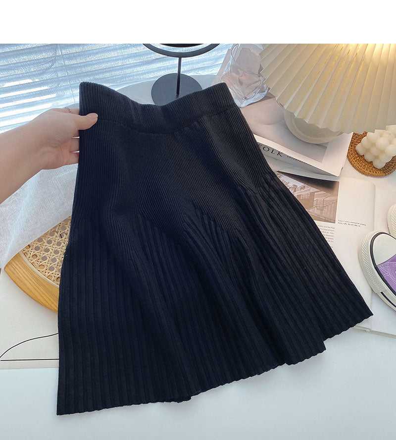 Simple little man versatile pleated high waist A-line skirt  5468