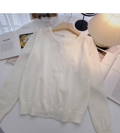 Cardigan knitted coat solid color long sleeve single breasted top  6661