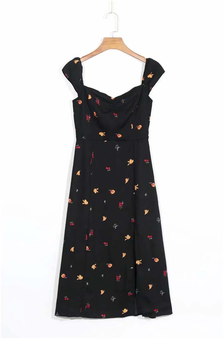 Romantic and fresh pastoral printed skirt, simple and slim  7122