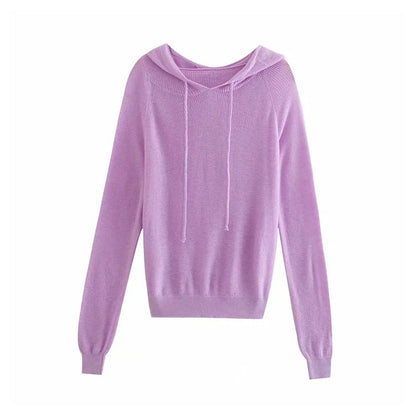 Versatile loose casual hooded Pullover Crew Neck Long Sleeve Sweater  7282
